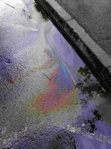 Engine Oil Spilled at the Curb